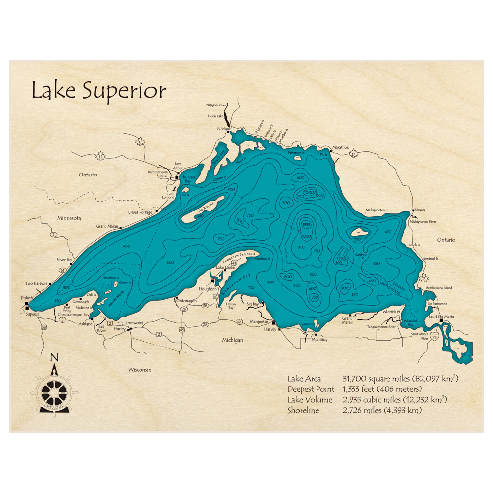 Lake Superior 3d Custom Wood Map Lake Art Llc 1623