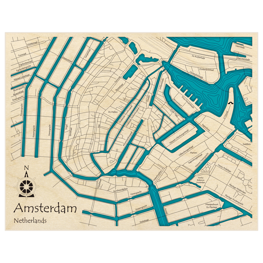 Wooden outlets map of Amsterdam