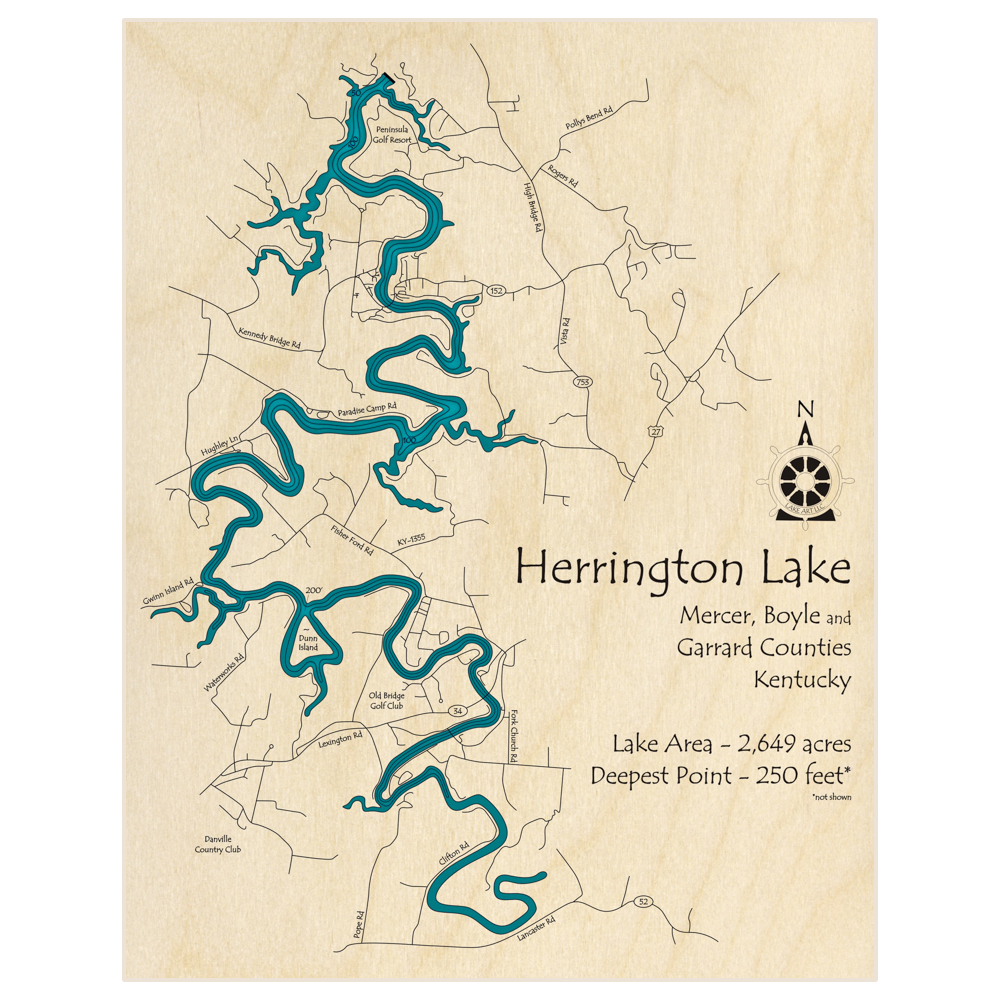 Herrington lake, Kentucky, Customizable, Lake House Decor,Custom Wood Map, depth map, wood map, Custom Lake Map, on sale Cabin Lake Map, 3d lake map