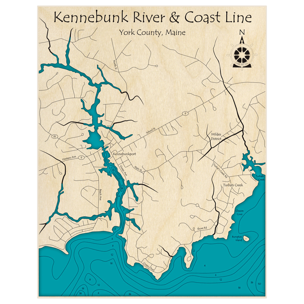 Kennebunk River & Coastline 3D Custom Wood Map – Lake Art LLC