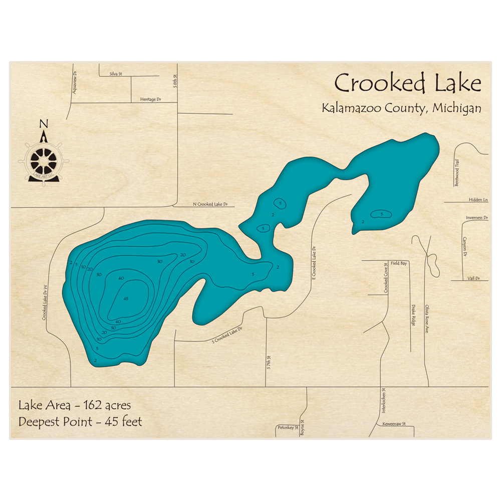 Crooked Lake 3d Custom Wood Map – Lake Art Llc