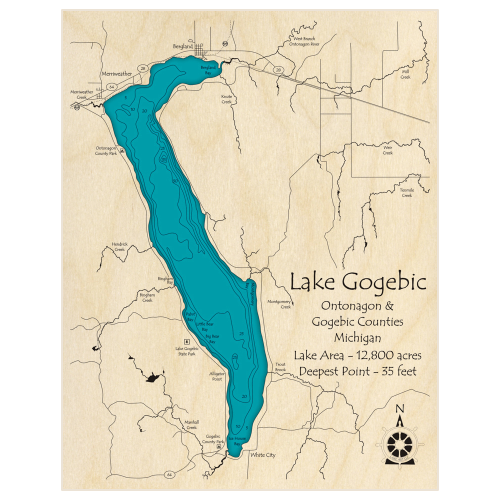 Lake Gogebic 3d Custom Wood Map Lake Art Llc 3852