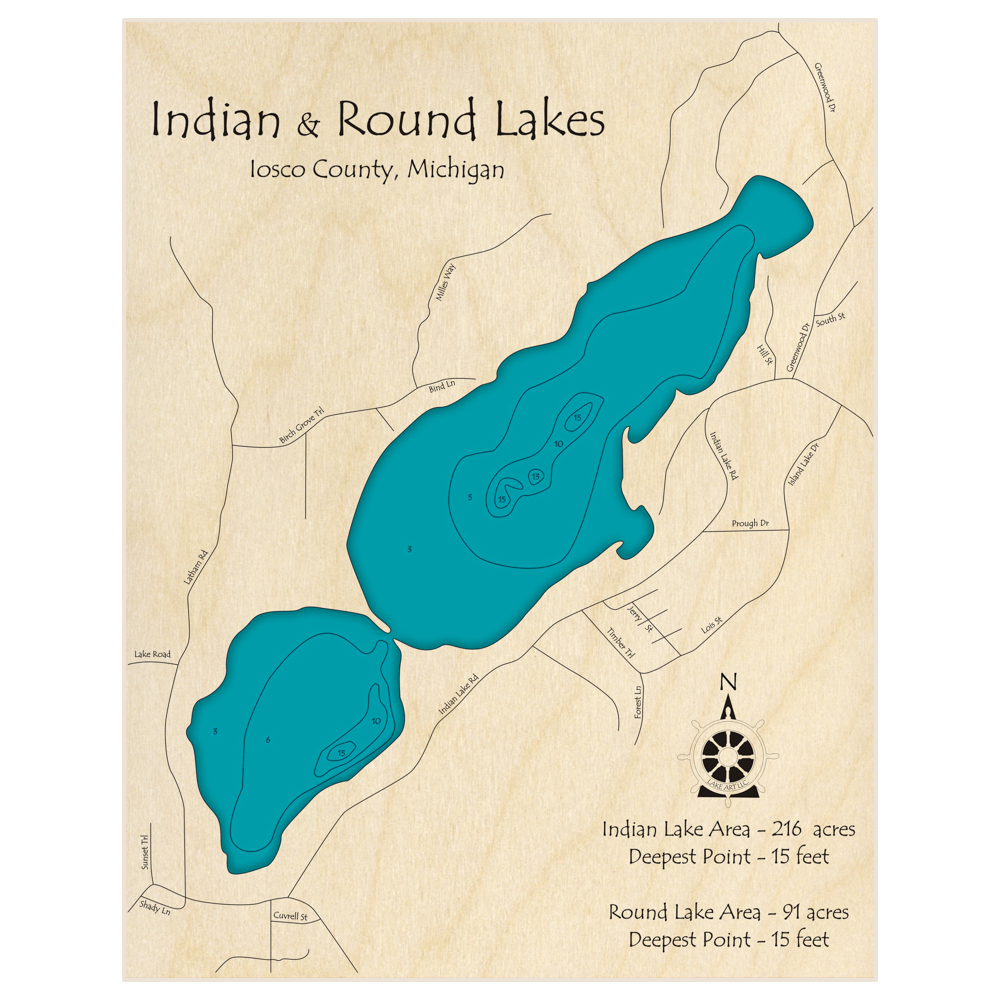 Indian Lake 3D Custom Wood Map Lake Art LLC