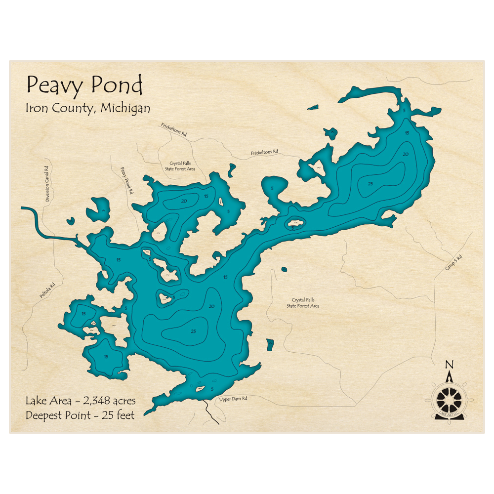 Peavy Pond 3D Custom Wood Map – Lake Art LLC