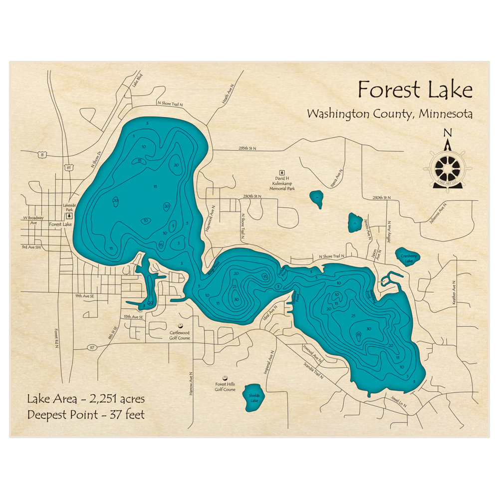 Forest Lake 3D Custom Wood Map Lake Art LLC