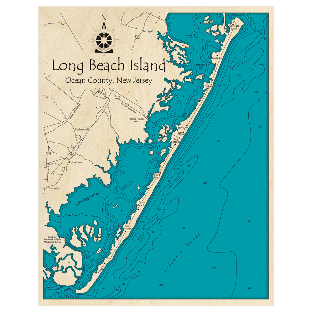 Long Beach Island 3D Custom Wood Map Lake Art LLC