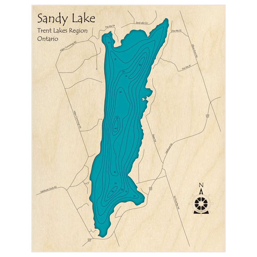 Sandy Lake 3D Custom Wood Map Lake Art LLC