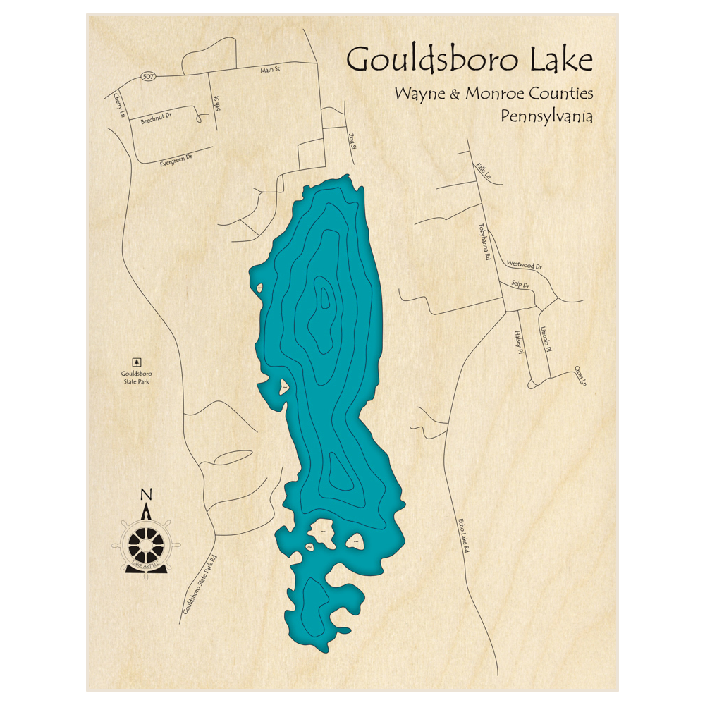 Gouldsboro Lake 3D Custom Wood Map – Lake Art LLC