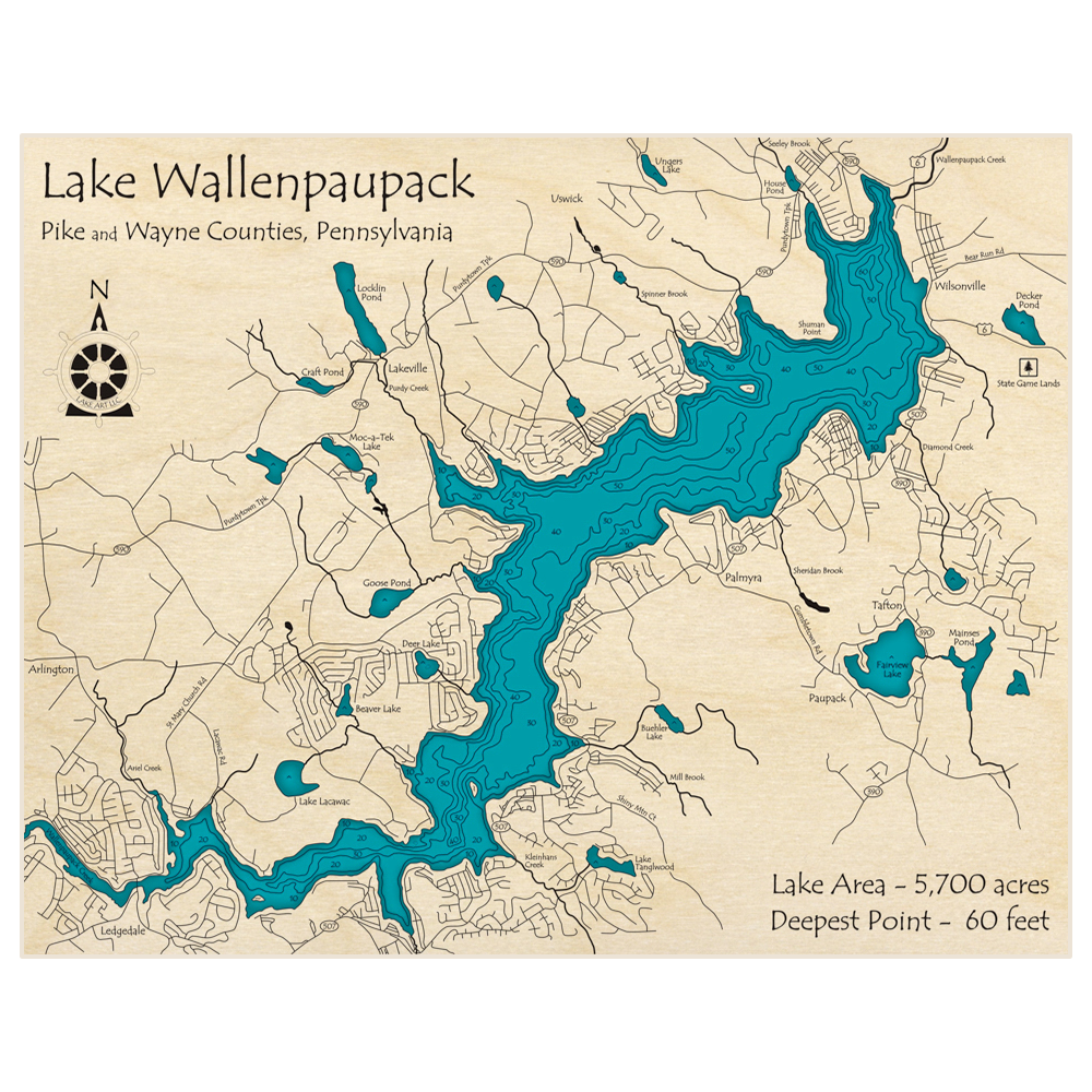 Lake Wallenpaupack 3d Custom Wood Map – Lake Art Llc