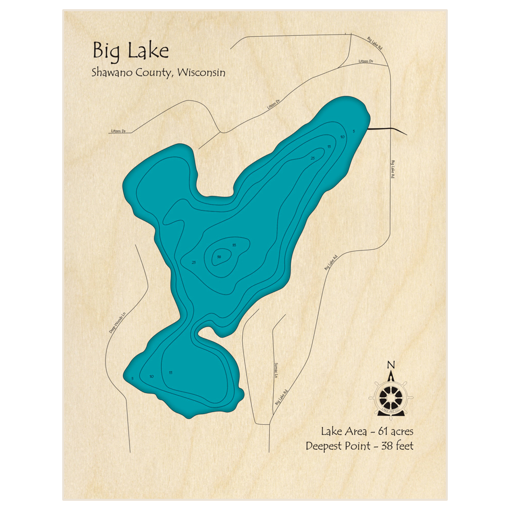 Big Lake 3d Custom Wood Map Lake Art Llc