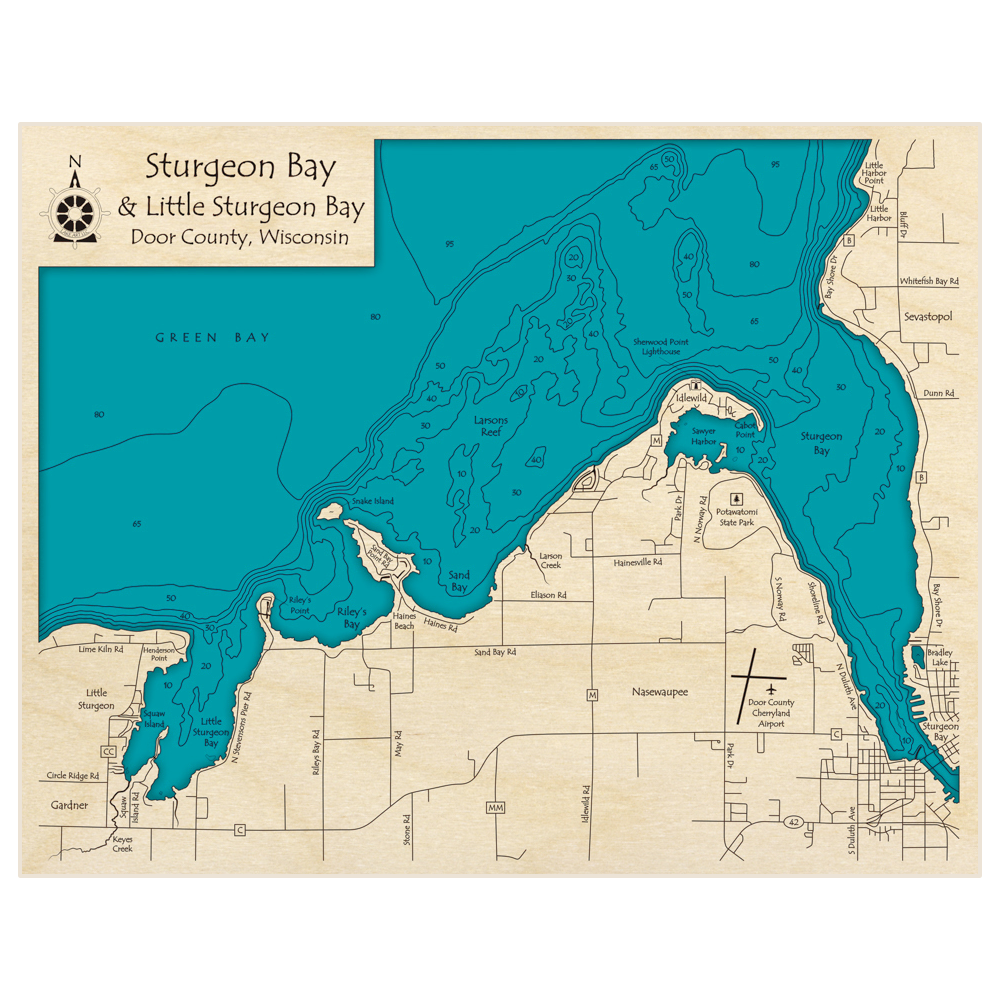 Little Sturgeon Bay And Sturgeon Bay 3d Custom Wood Map Lake Art Llc 2810