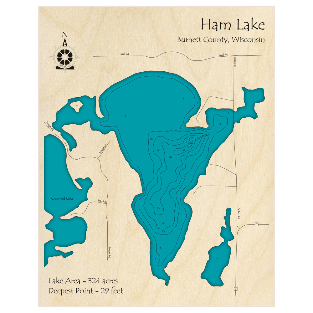 Ham Lake 3D Custom Wood Map Lake Art LLC