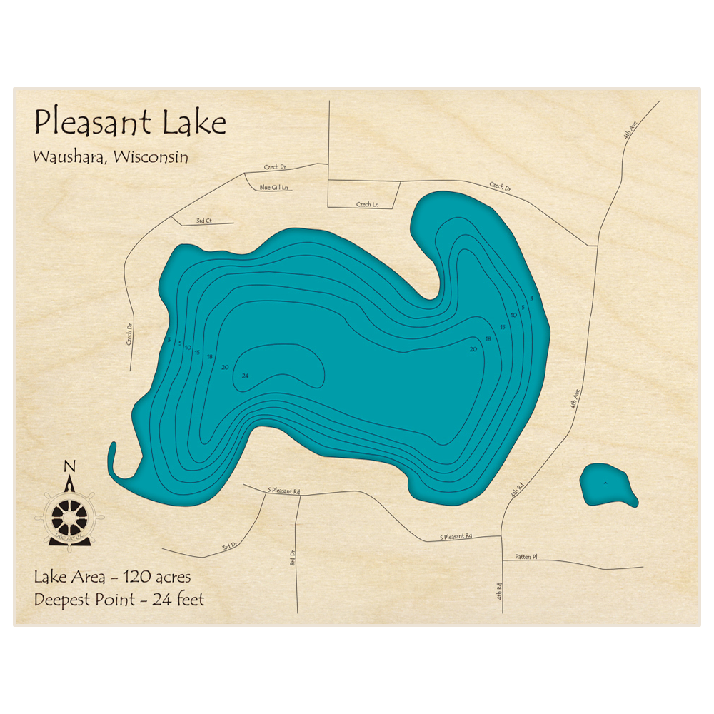 Pleasant Lake 3d Custom Wood Map – Lake Art Llc