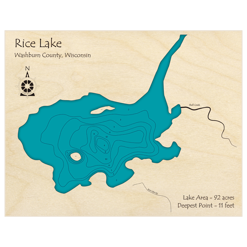 Rice Lake 3D Custom Wood Map Lake Art LLC