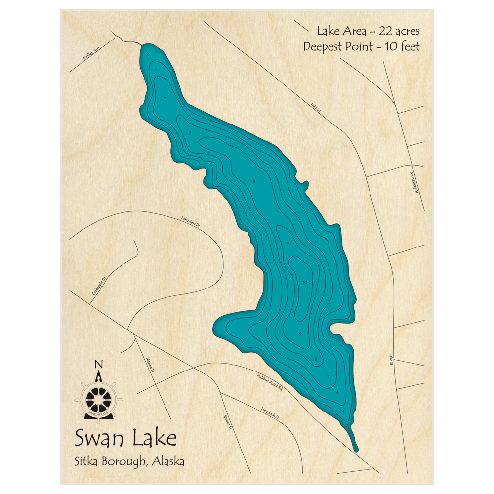 Swan Lake 3D Custom Wood Map – Lake Art LLC