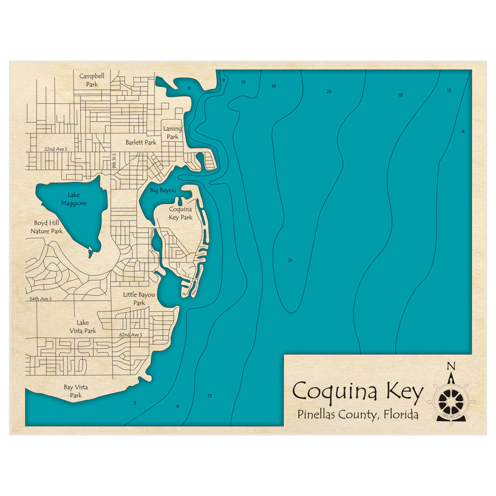 Coquina Key 3D Custom Wood Map – Lake Art LLC