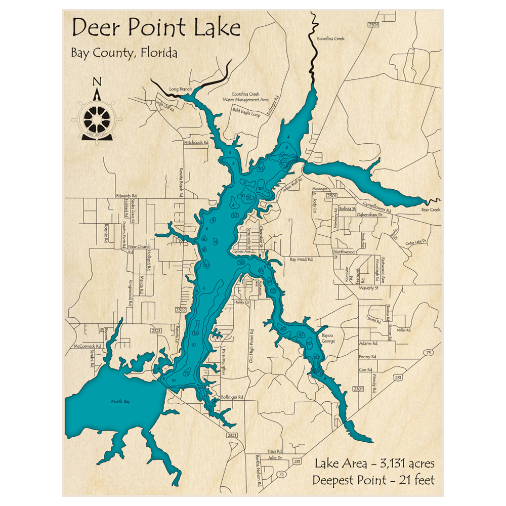 Deer Point Lake 3D Custom Wood Map – Lake Art LLC