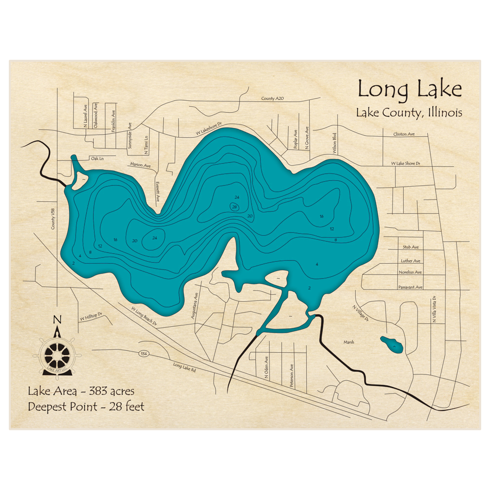 Long Lake 3D Custom Wood Map – Lake Art LLC