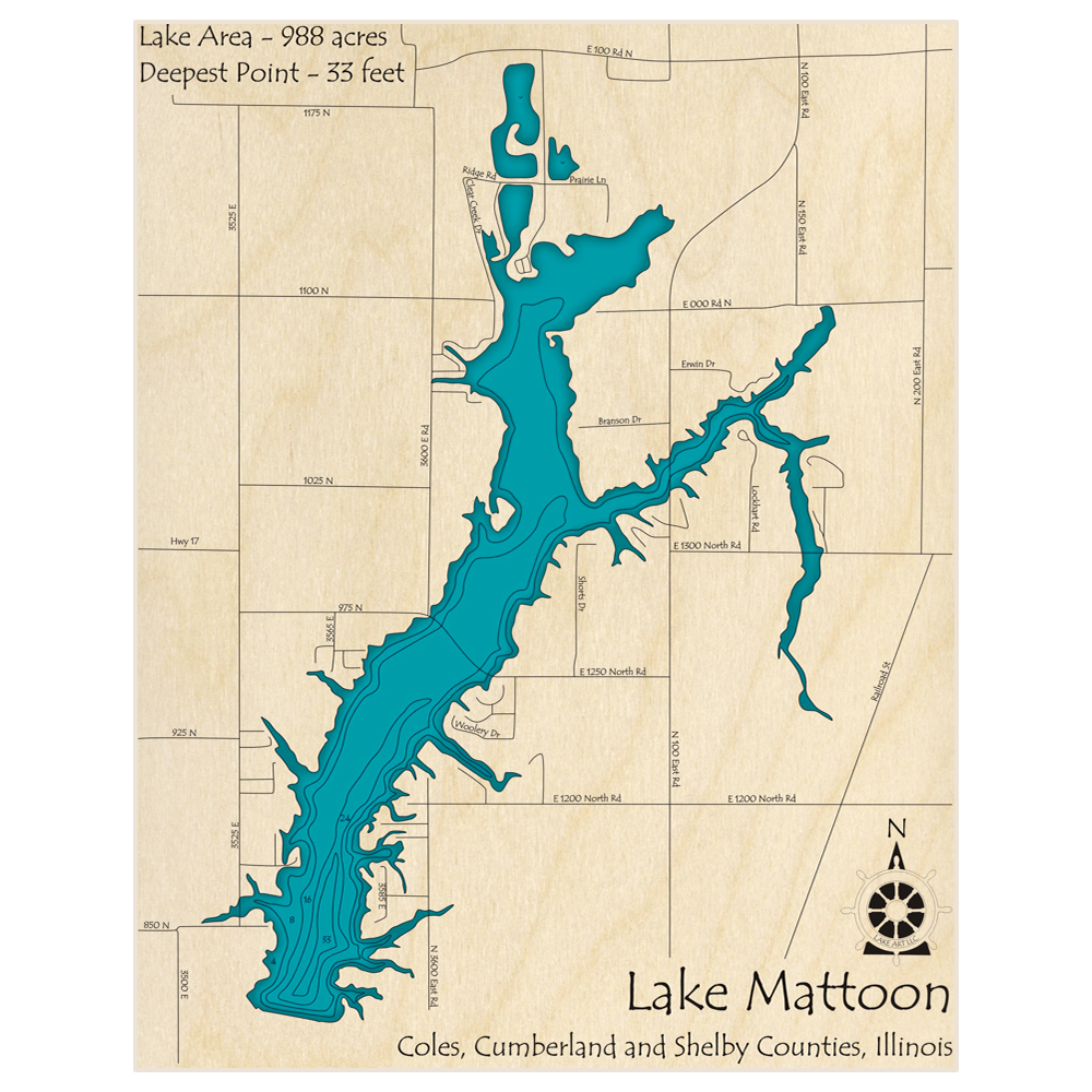 Lake Mattoon 3D Custom Wood Map – Lake Art LLC