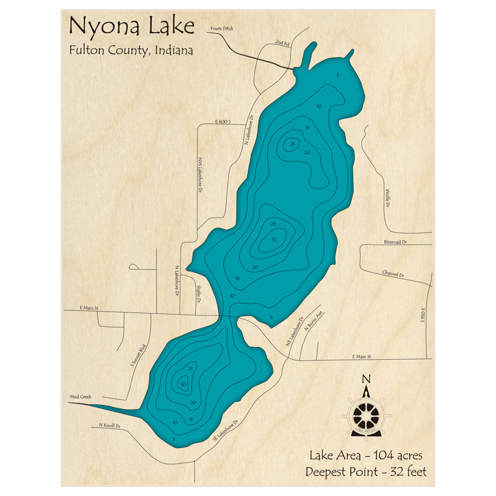 Nyona Lake 3D Custom Wood Map – Lake Art LLC