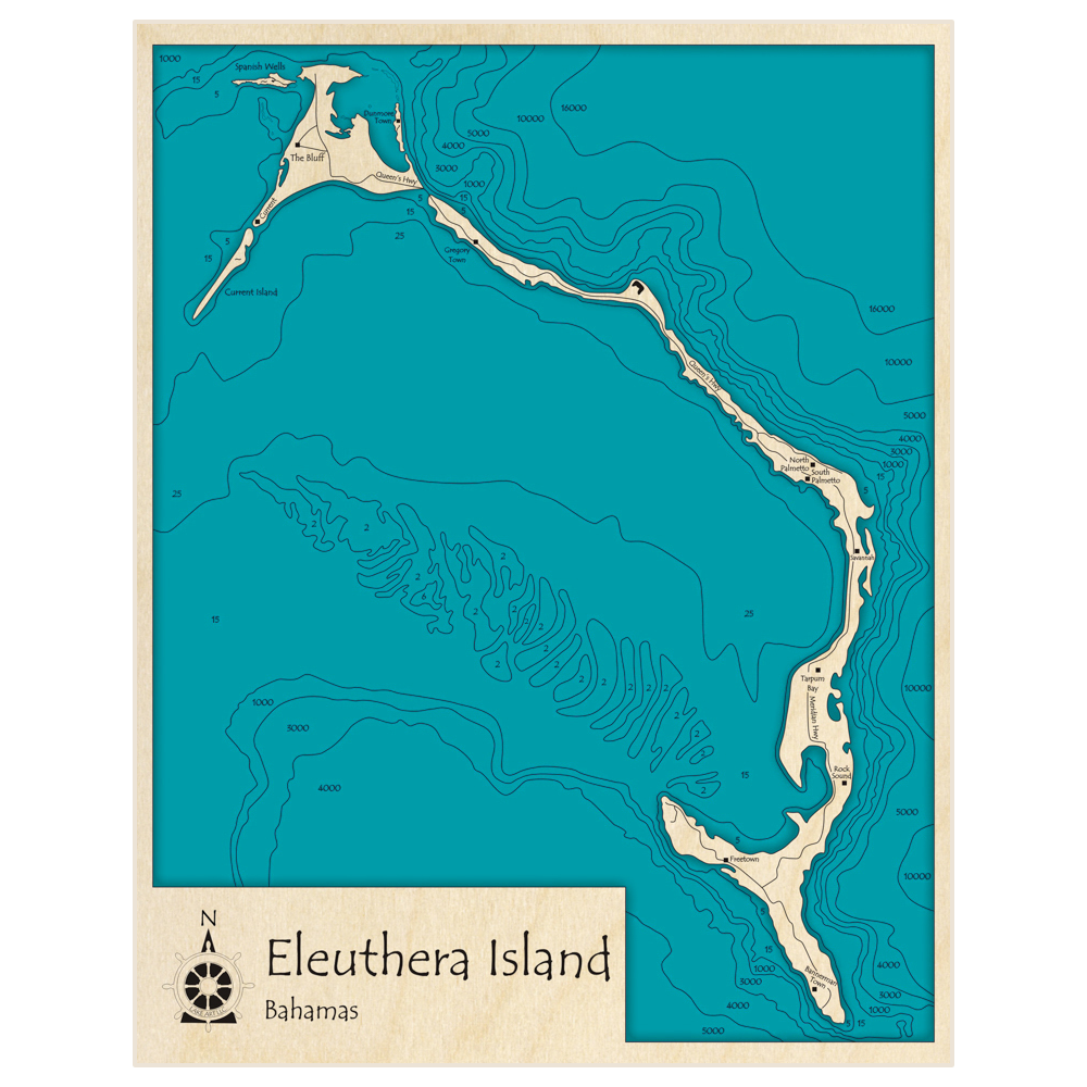 Eleuthera Island 3D Custom Wood Map – Lake Art LLC