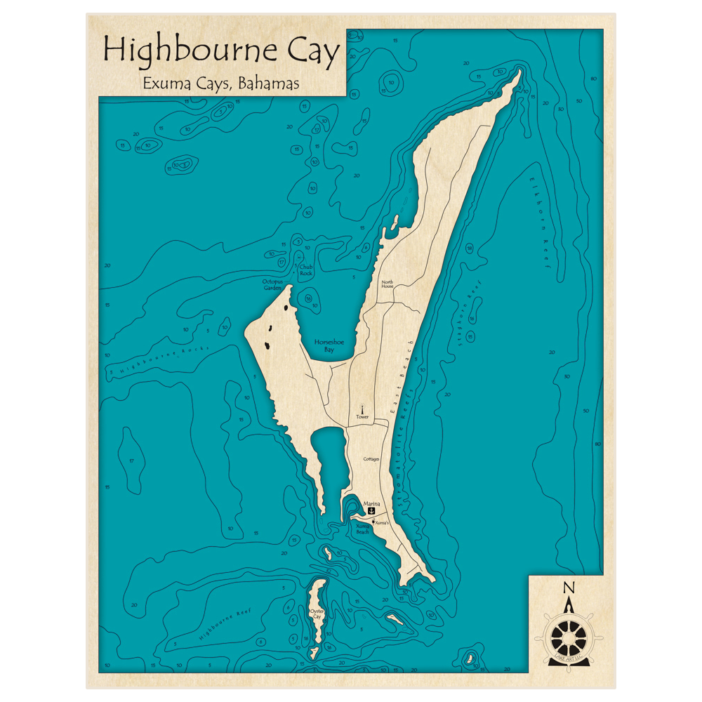 Highborne Cay 3D Custom Wood Map – Lake Art LLC