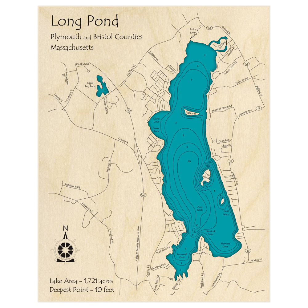 Long Pond 3D Custom Wood Map – Lake Art LLC