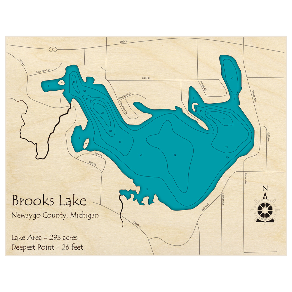 Brooks Lake 3D Custom Wood Map – Lake Art LLC