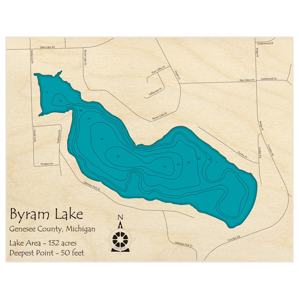 Byram Lake 3D Custom Wood Map – Lake Art LLC