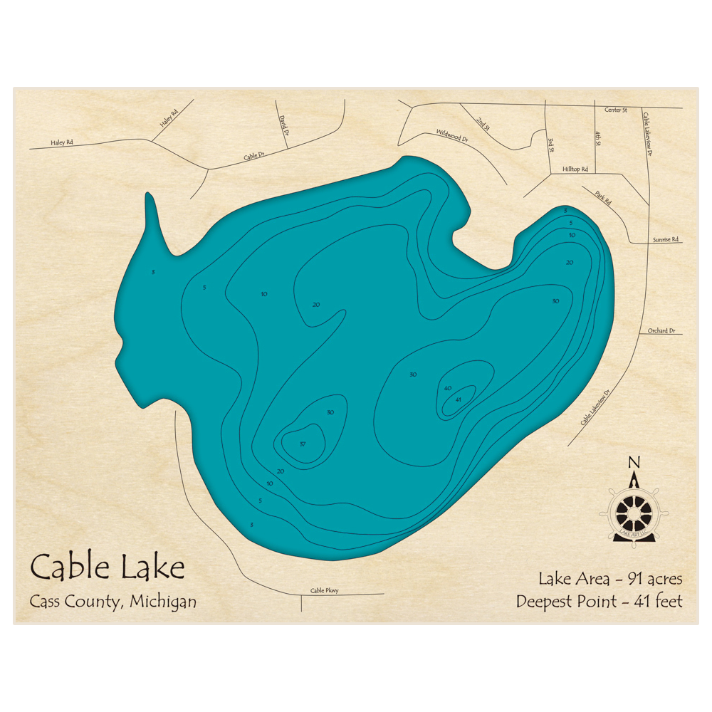 Cable Lake 3D Custom Wood Map – Lake Art LLC