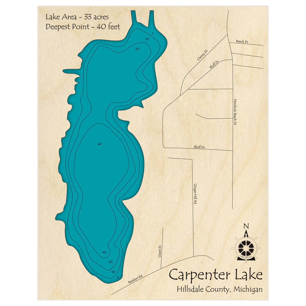 Carpenter Lake 3D Custom Wood Map – Lake Art LLC