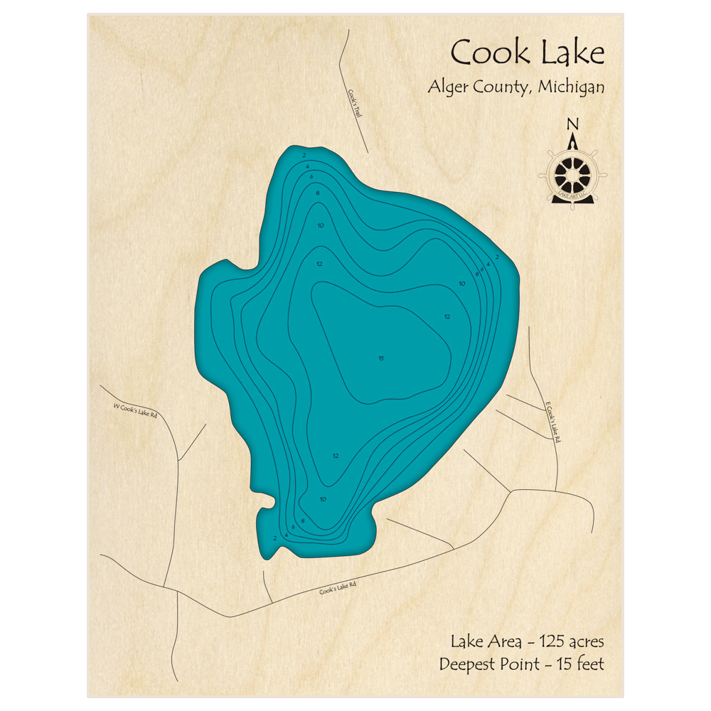 Cook Lake 3D Custom Wood Map – Lake Art LLC