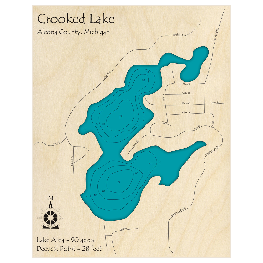 Crooked Lake 3D Custom Wood Map – Lake Art LLC