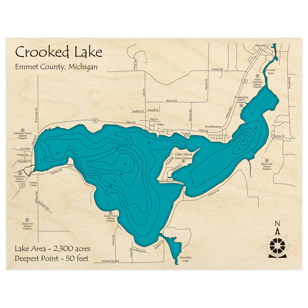 Crooked Lake 3d Custom Wood Map – Lake Art Llc