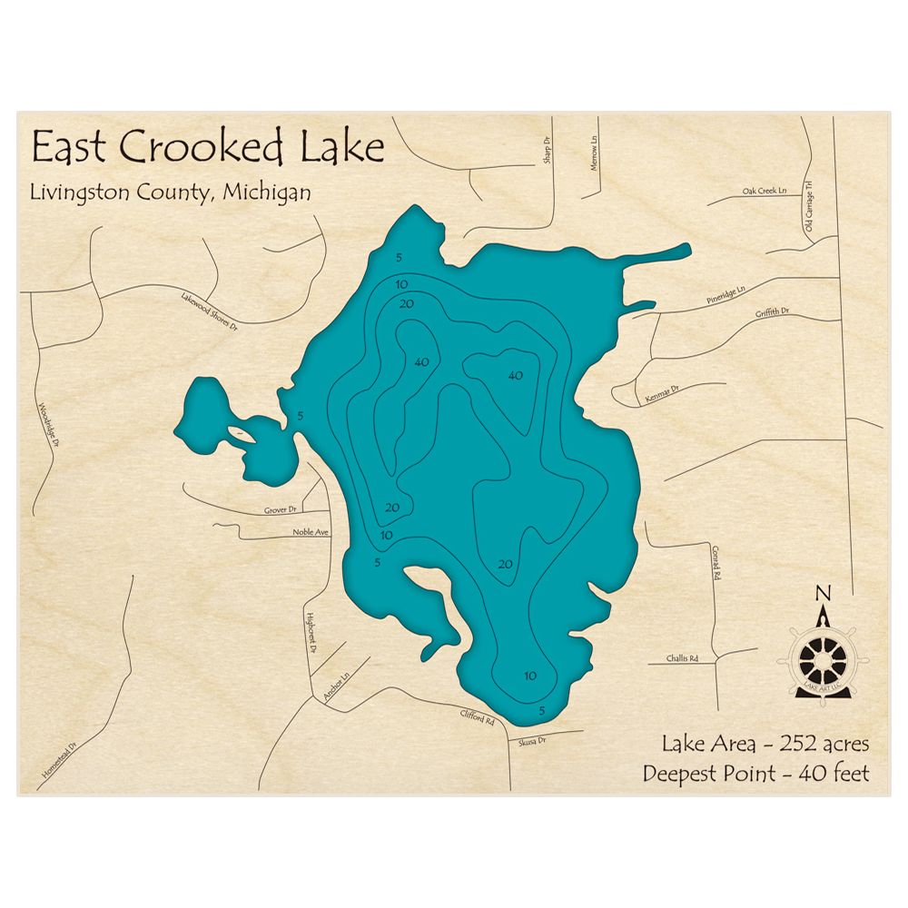 Crooked Lake 3D Custom Wood Map – Lake Art LLC