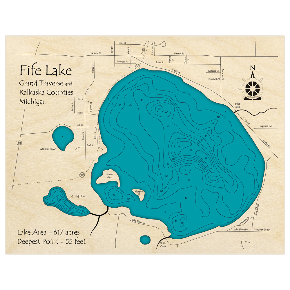 Fife Lake 3D Custom Wood Map – Lake Art LLC