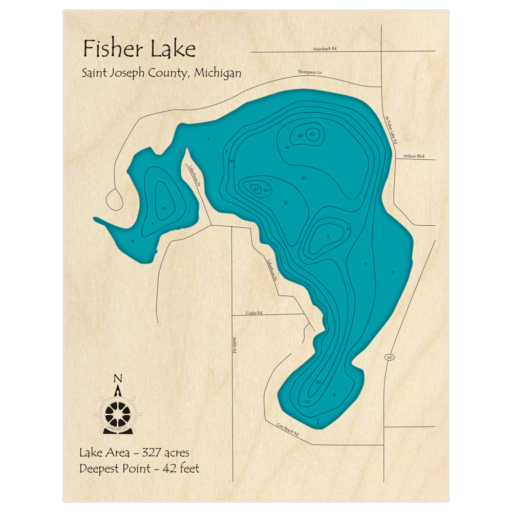 Fisher Lake 3D Custom Wood Map – Lake Art LLC