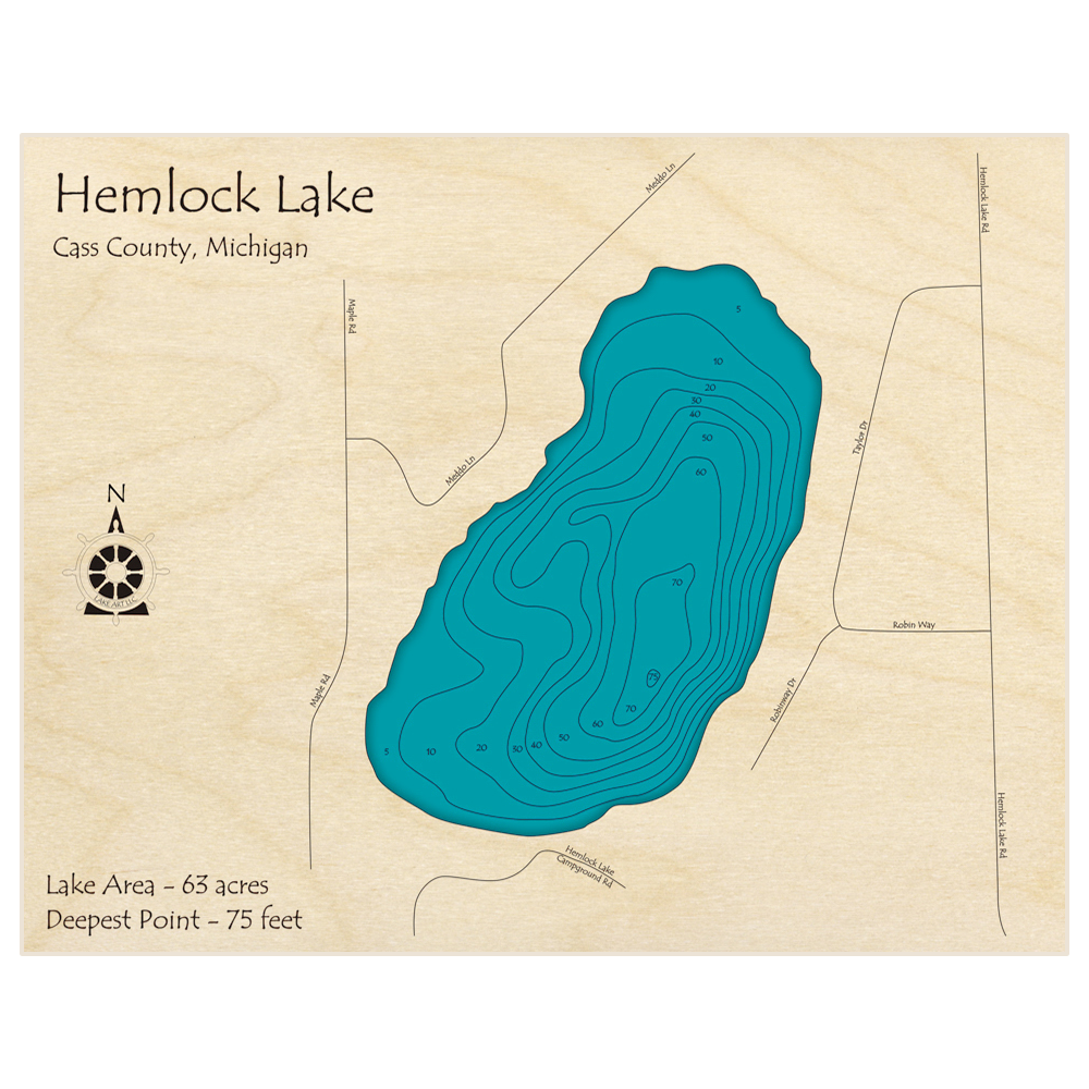 Hemlock Lake 3D Custom Wood Map – Lake Art LLC