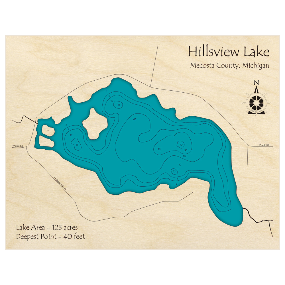 Hillsview Lake 3D Custom Wood Map – Lake Art LLC