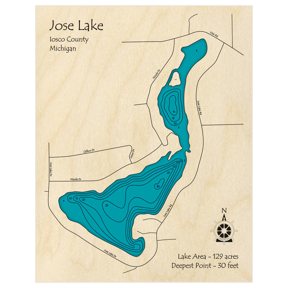 Jose Lake 3D Custom Wood Map – Lake Art LLC