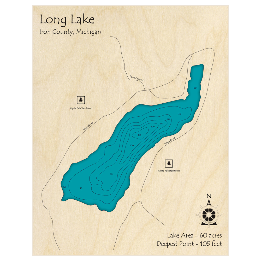 Long Lake 3D Custom Wood Map – Lake Art LLC