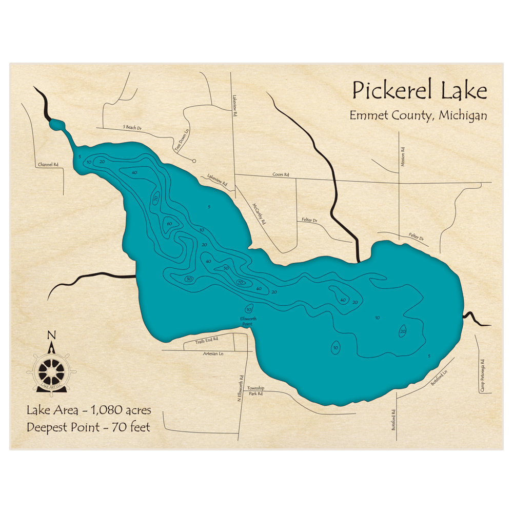 Pickerel Lake 3D Custom Wood Map – Lake Art LLC