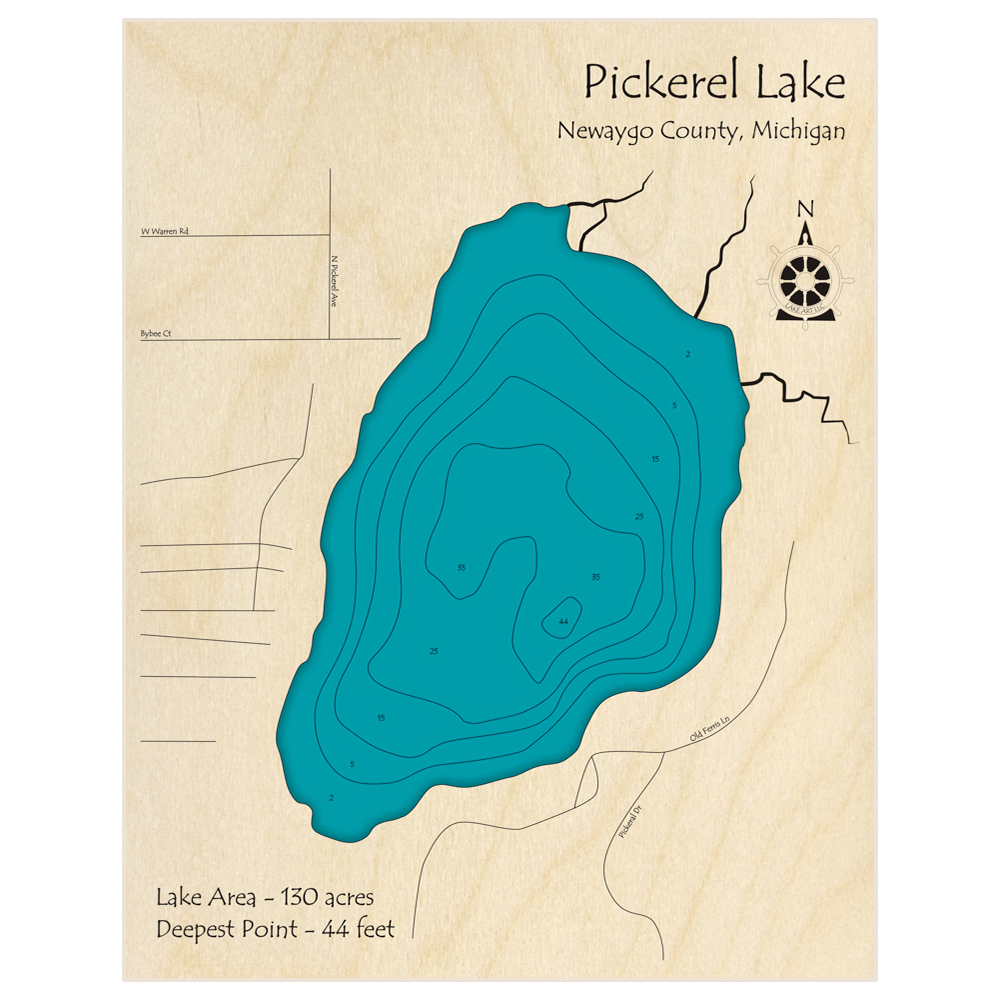 Pickerel Lake 3D Custom Wood Map – Lake Art LLC