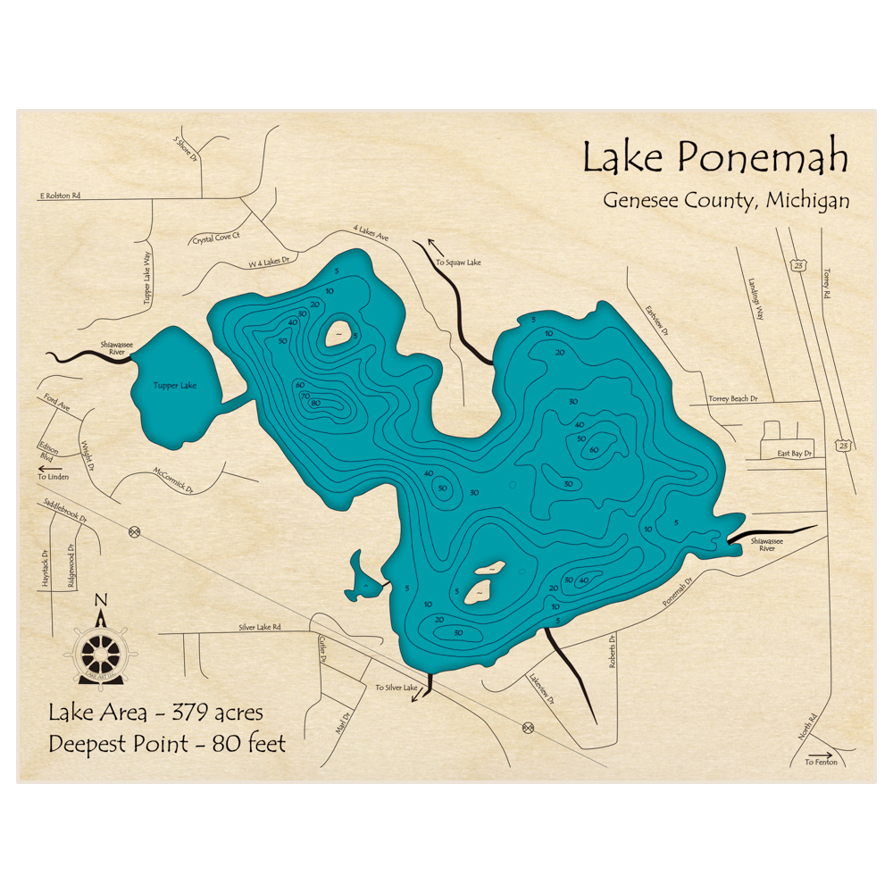 Lake Ponemah 3D Custom Wood Map – Lake Art LLC