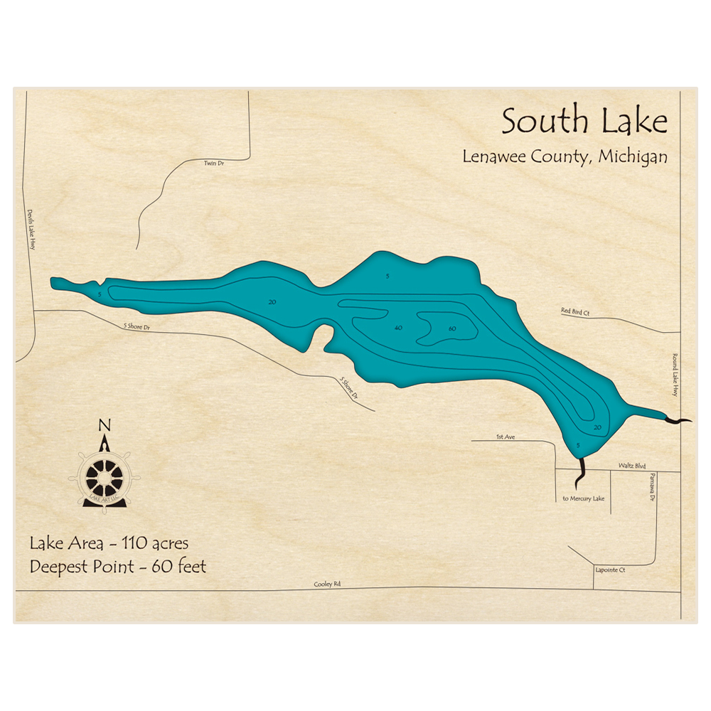 South Lake 3D Custom Wood Map – Lake Art LLC