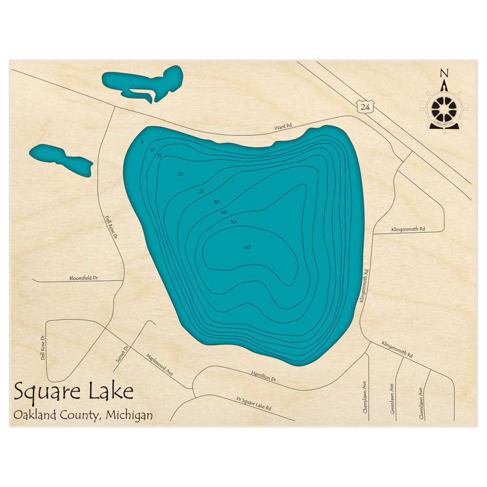 Square Lake 3D Custom Wood Map – Lake Art LLC