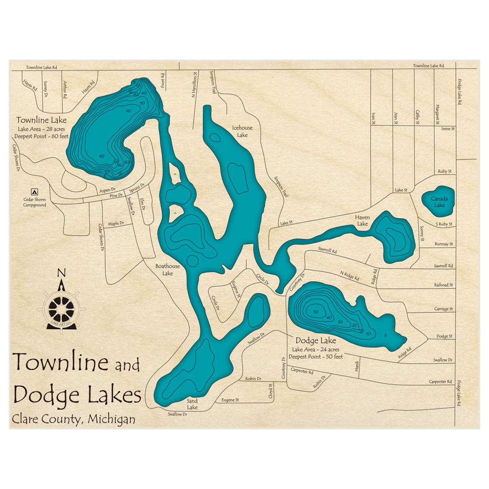 Townline Lake 3D Custom Wood Map – Lake Art LLC