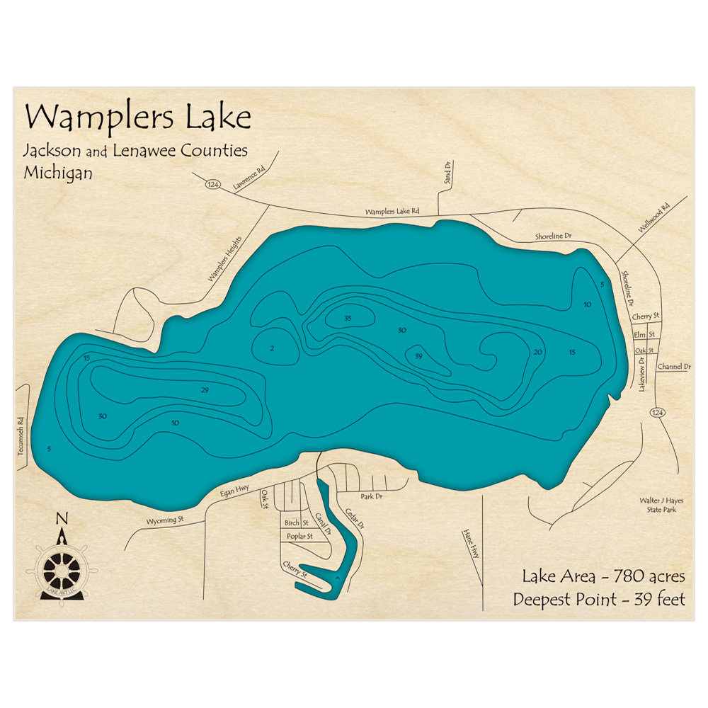 Wamplers Lake 3D Custom Wood Map – Lake Art LLC