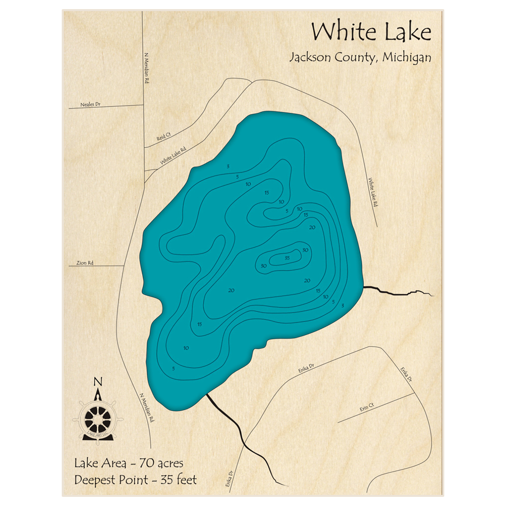 White Lake 3D Custom Wood Map – Lake Art LLC