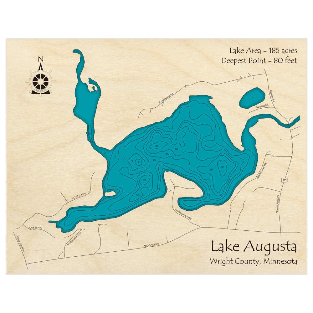 Lake Augusta 3D Custom Wood Map – Lake Art LLC